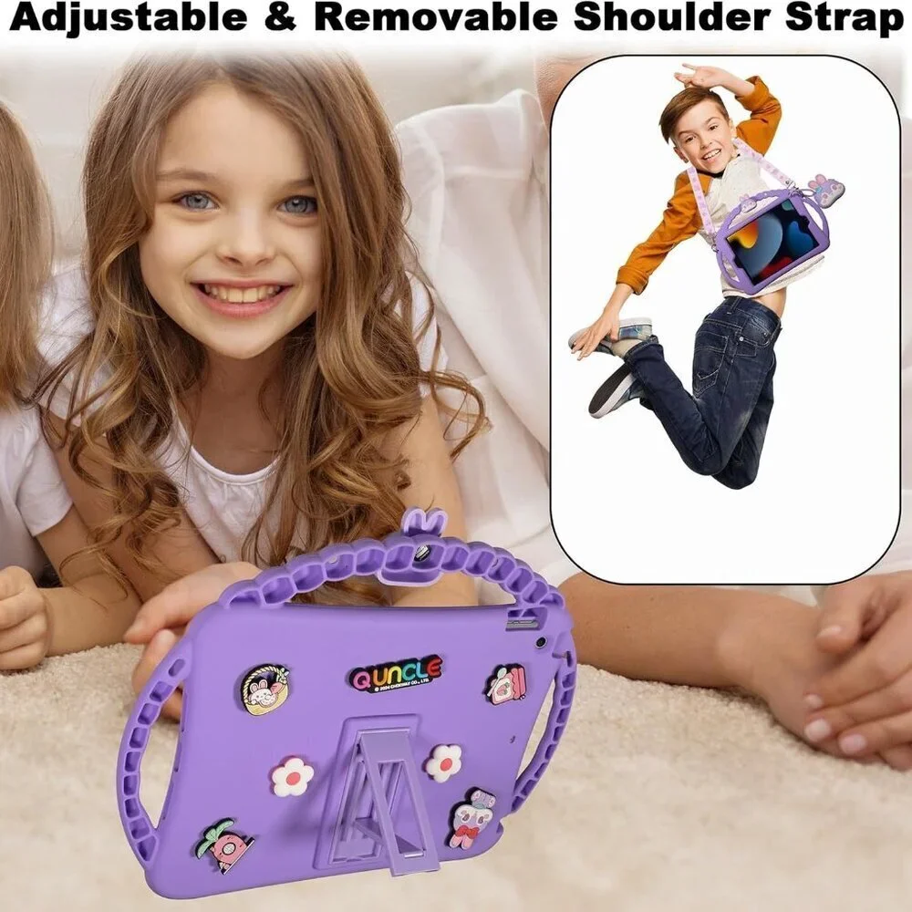 iPad Mini 7th/6th Gen Kids Case 8.3in Shockproof Bunny 3-Handle Stand Purple